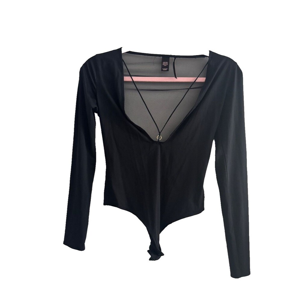 Victoria's Secret Bodysuit Womens XS Black Lingerie Plunge Neckline Stretch Snap